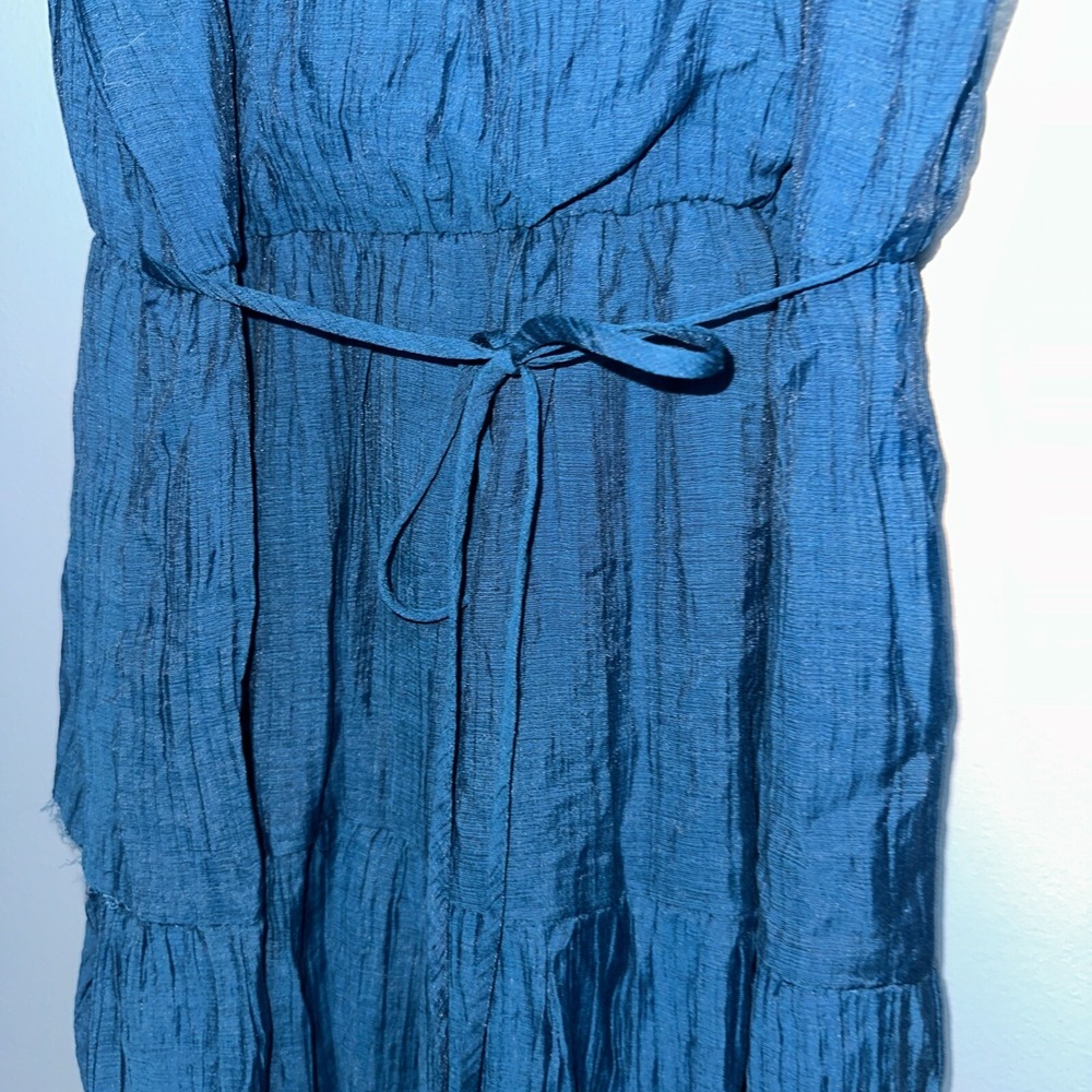 Socialite Crinkle Tiered Sleeveless Midi Dress Lined Dark Teal Blue Size S - Picture 11 of 12